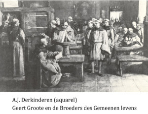 www.heiligen-3s.nl/heiligen/08/20/08-20-1384-Geert-Groote.php +++ 1885. Schilderij door A.J. Derkinderen Nederland, Deventer? Onderschrift: Geert Groote en de broeders des gemeenen levens.